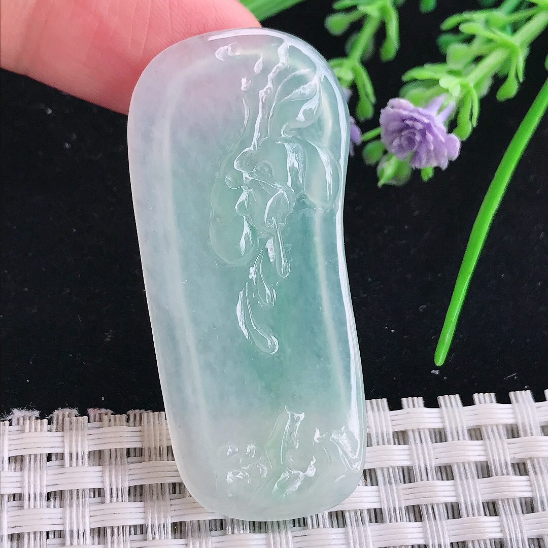 实拍A货翡翠51/23/4.3老坑冰透果冻胶冰晴花开见佛吊坠翡翠玉牌挂件