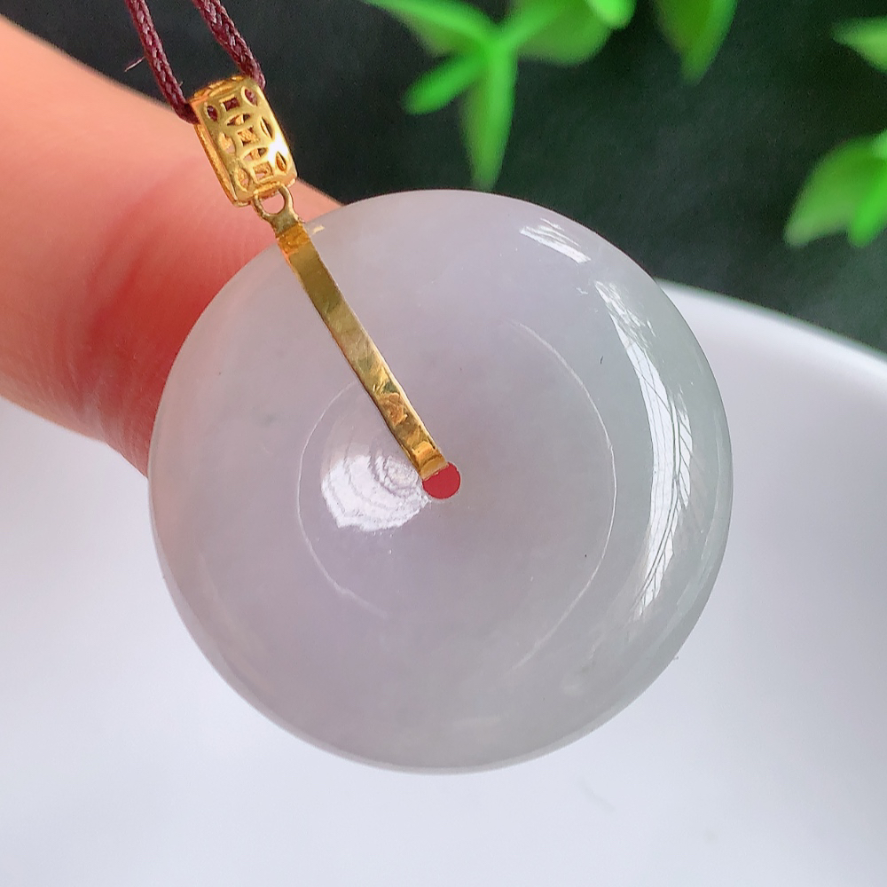 18k金扣冰润紫罗兰平安扣吊坠，厚装饱满，冰润剔透，细腻水足，种质润泽，飘花灵动，佩戴优雅大气，W1