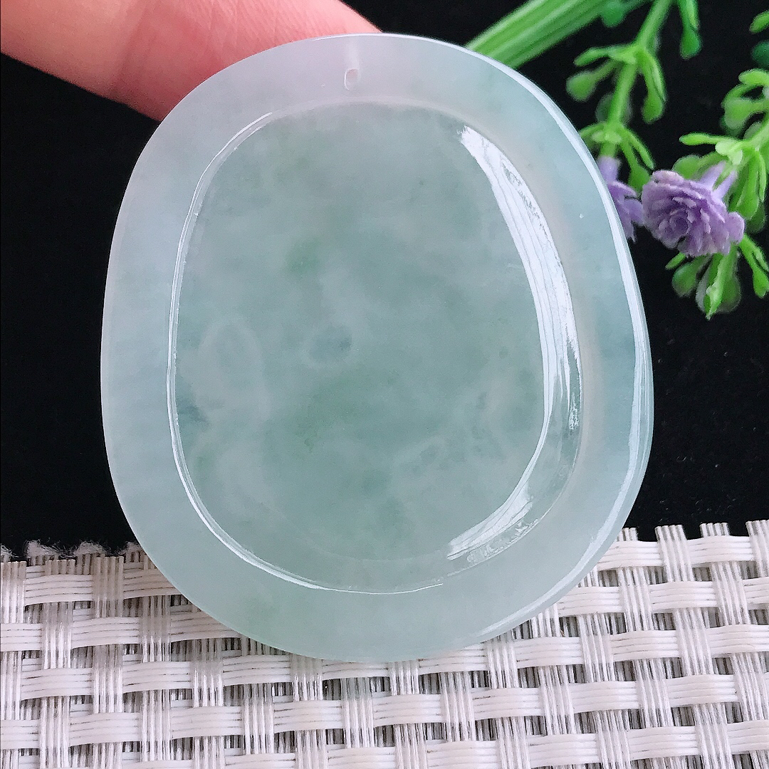 实拍A货翡翠52.3/46/5.3老坑秀气冰胶冰晴马上封侯吊坠翡翠玉牌挂件