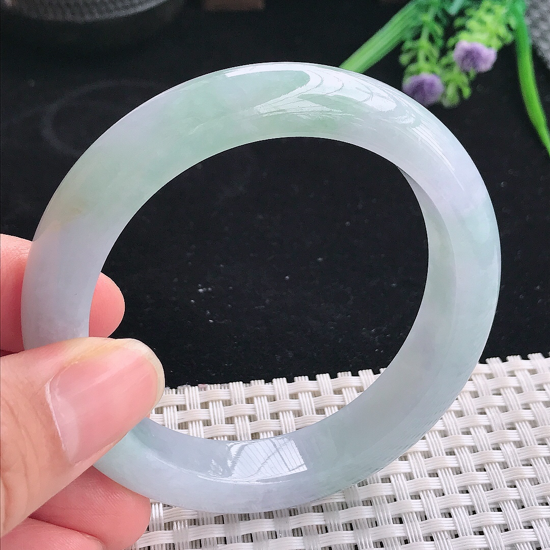 实拍A货翡翠56/12.5/9.2老坑冰润起胶冰晴手镯宽边玉镯平安镯美人镯