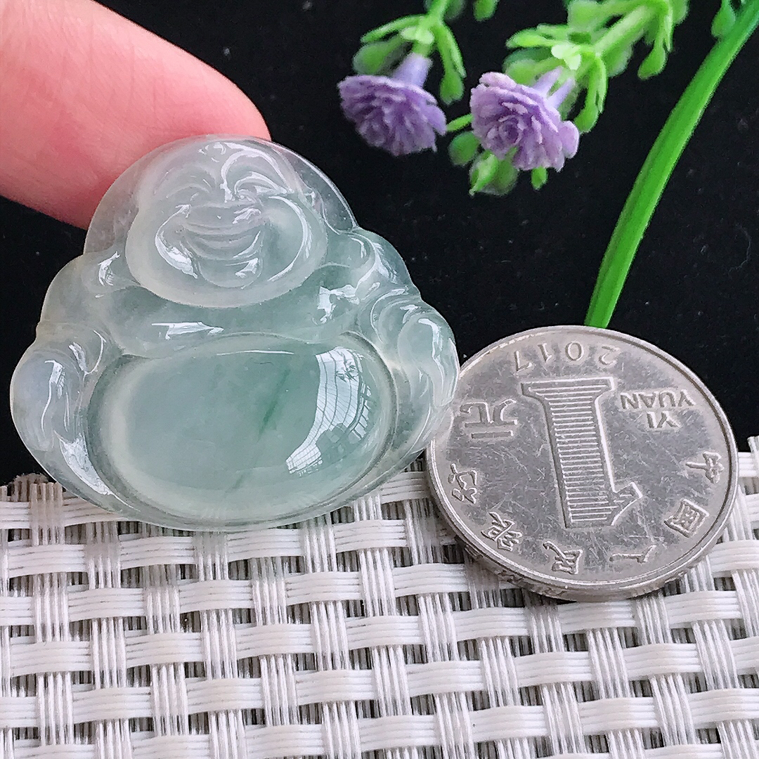 实拍A货翡翠31.3/35/6.3老坑冰种冰晴飘花佛公吊坠翡翠玉牌挂件