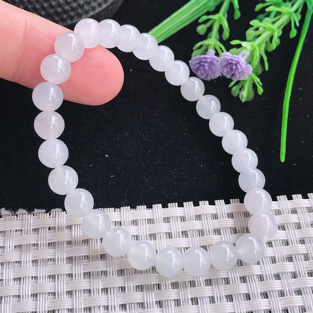 实拍A货翡翠7/28颗老坑秀气冰透圆珠手链女款