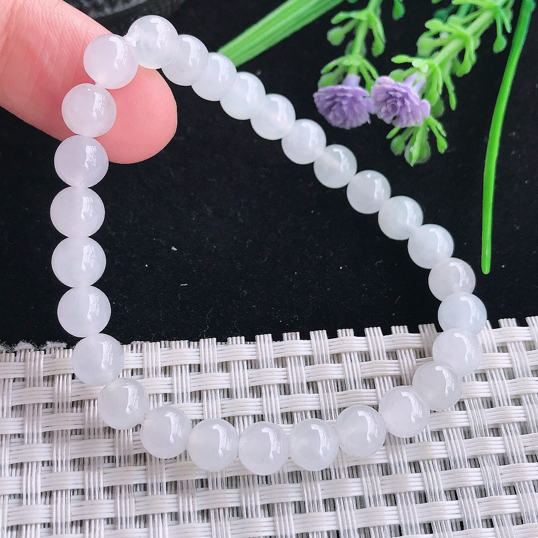 实拍A货翡翠7/28颗老坑秀气冰透圆珠手链女款