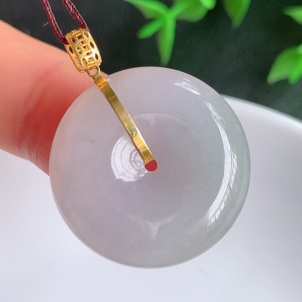 18k金扣冰润紫罗兰平安扣吊坠，厚装饱满，冰润剔透，细腻水足，种质润泽，飘花灵动，佩戴优雅大气，W141.8   尺寸：25-6.5mm