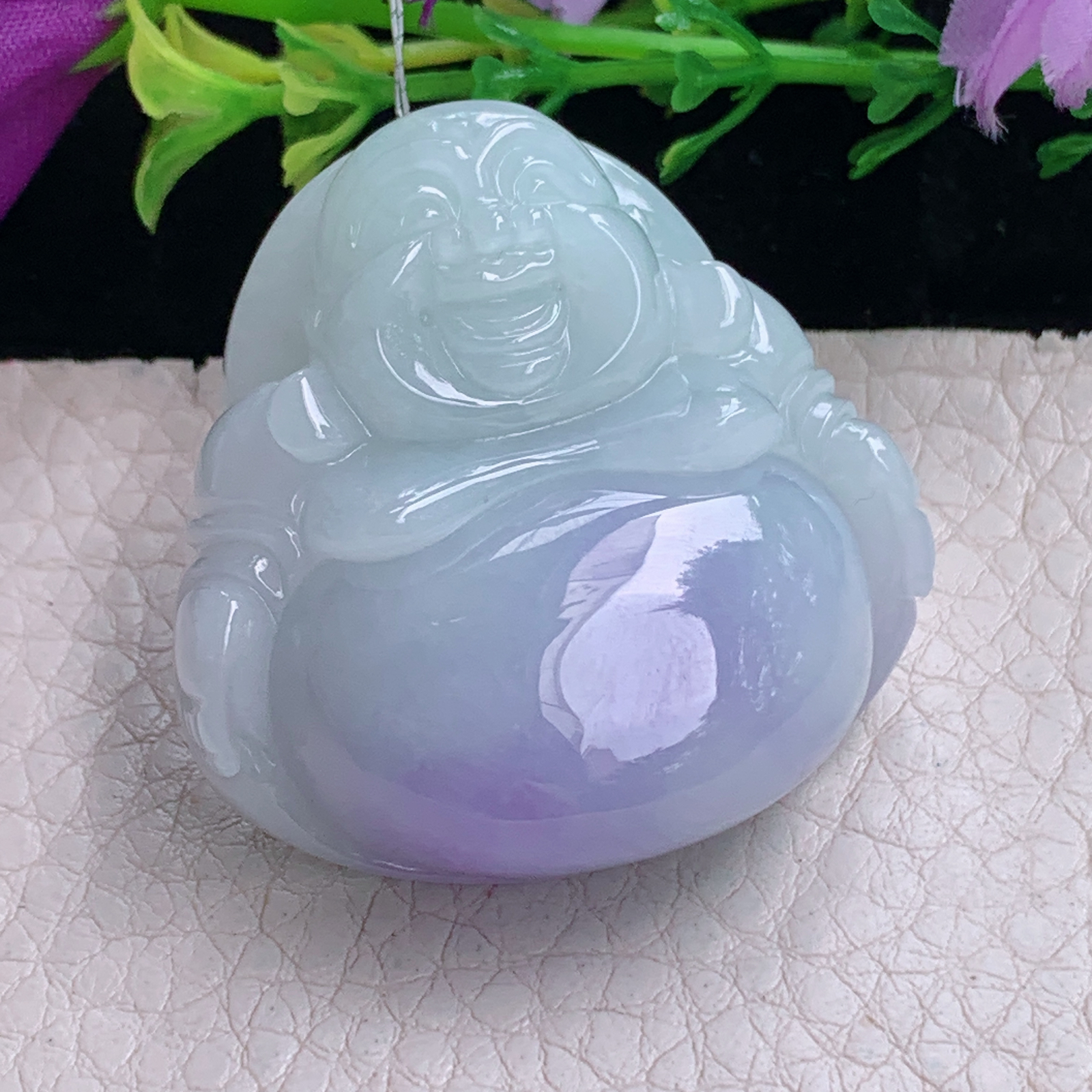 Xqa实拍39*39.3*13.5天然缅甸翡翠a货胶感春带彩佛公 弥勒佛玉吊坠