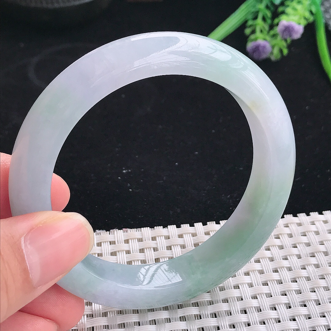 实拍A货翡翠56/12.5/9.2老坑冰润起胶冰晴手镯宽边玉镯平安镯美人镯