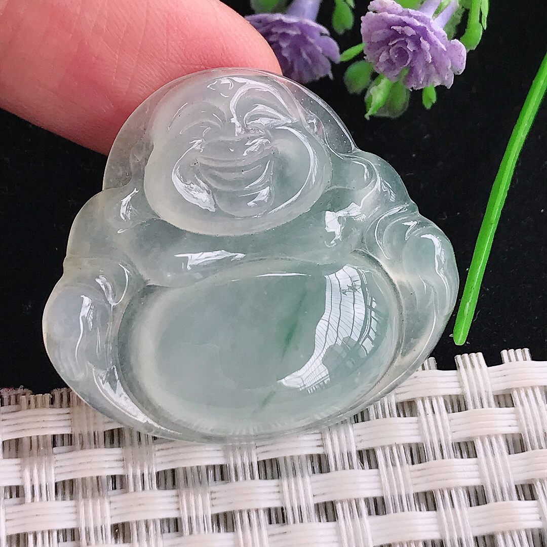 实拍A货翡翠31.3/35/6.3老坑冰种冰晴飘花佛公吊坠翡翠玉牌挂件