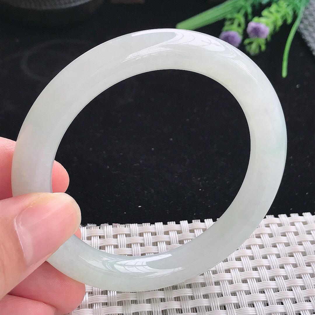 实拍A货翡翠56.3/9.6/9.8老坑冰胶水灵冰晴圆条手镯宽边玉镯平安镯美人镯