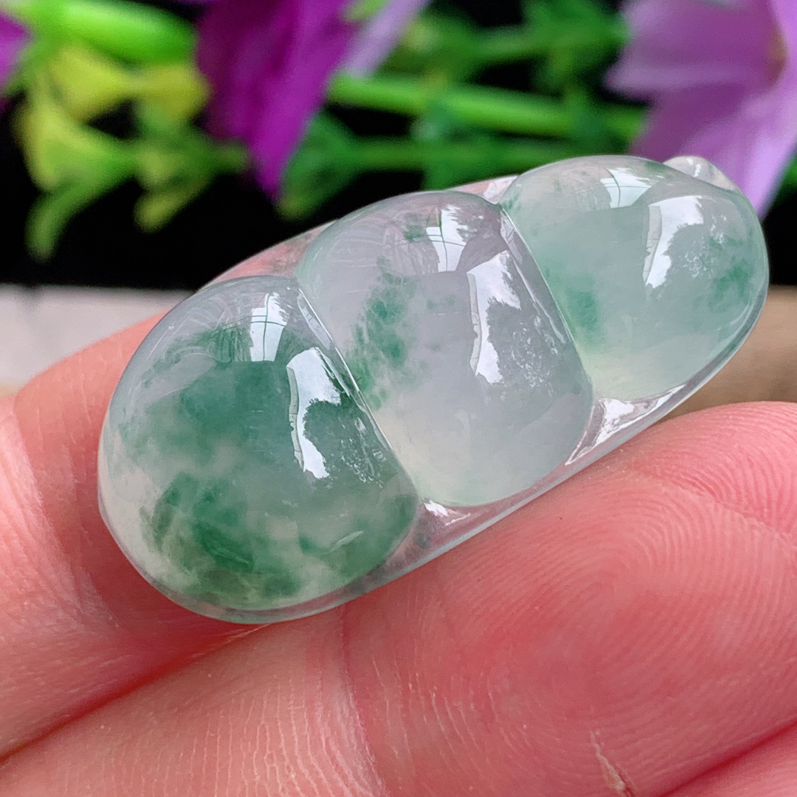 Xqa实拍31.6*16.3*8.8天然缅甸翡翠a货冰飘花饱满平安豆 福豆玉挂件 暂无打孔！