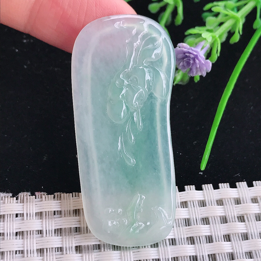 实拍A货翡翠51/23/4.3老坑冰透果冻胶冰晴花开见佛吊坠翡翠玉牌挂件