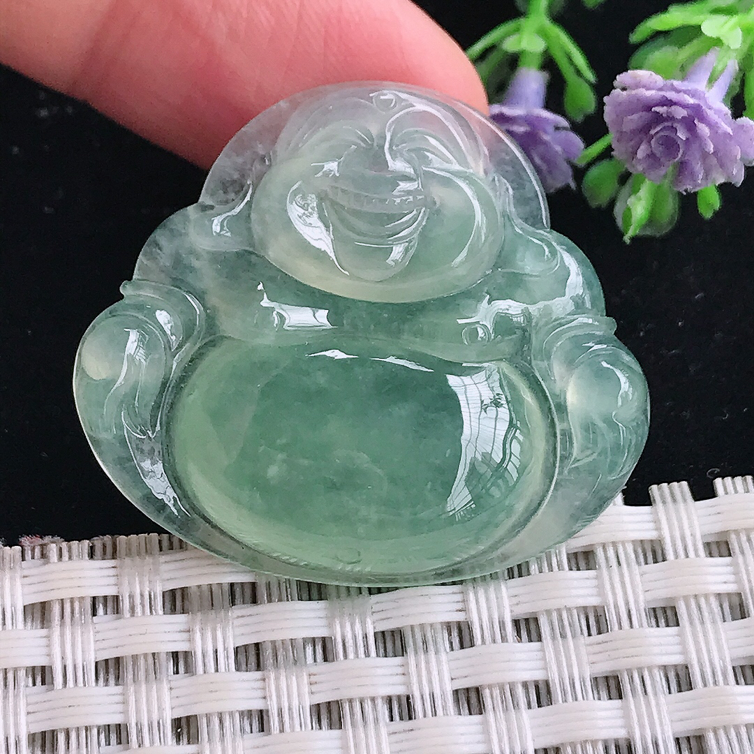 实拍A货翡翠31/35/6老坑冰种起胶冰晴绿佛公吊坠翡翠玉佛挂件