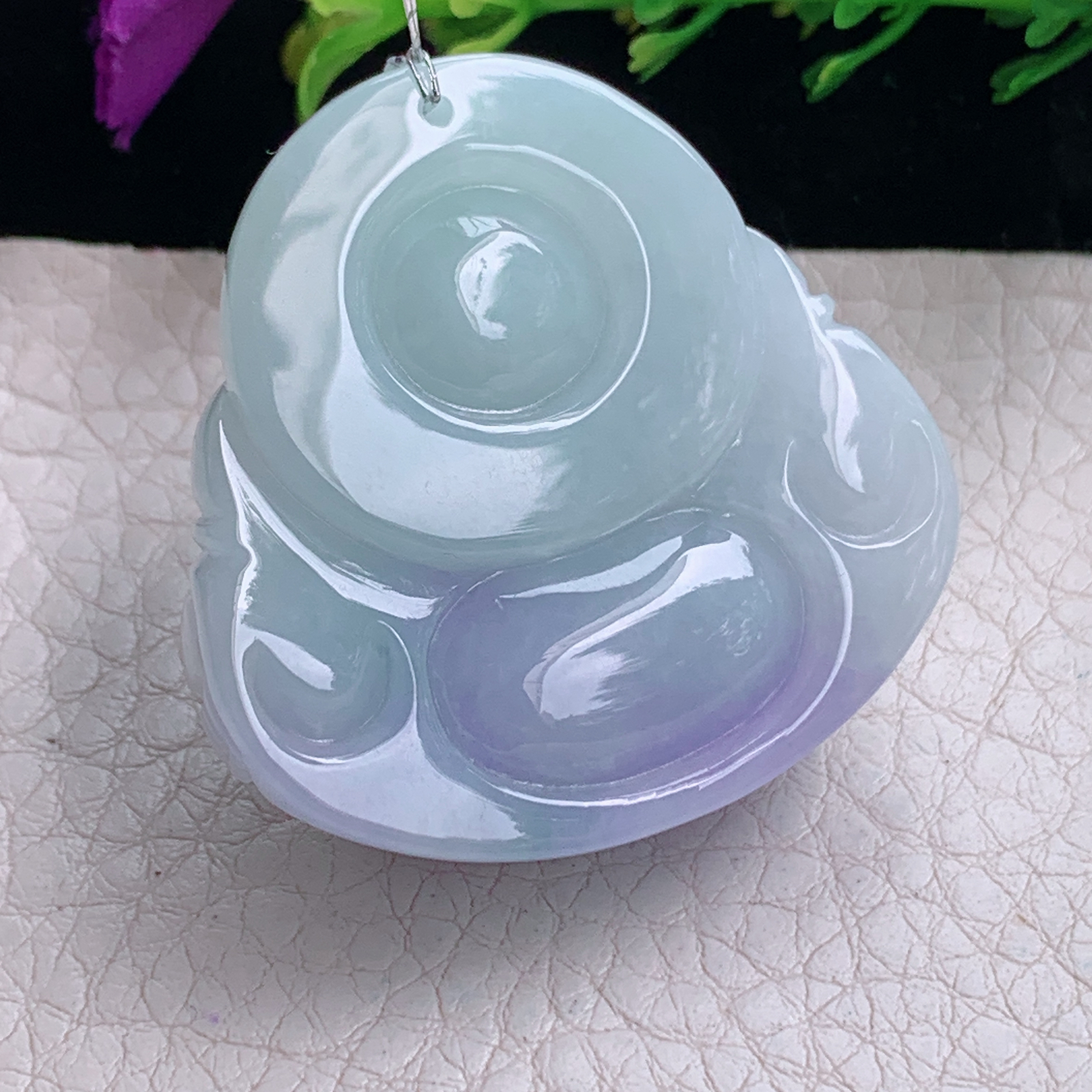 Xqa实拍39*39.3*13.5天然缅甸翡翠a货胶感春带彩佛公 弥勒佛玉吊坠