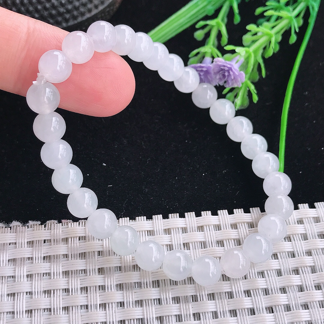 实拍A货翡翠7/28颗老坑秀气冰透圆珠手链女款