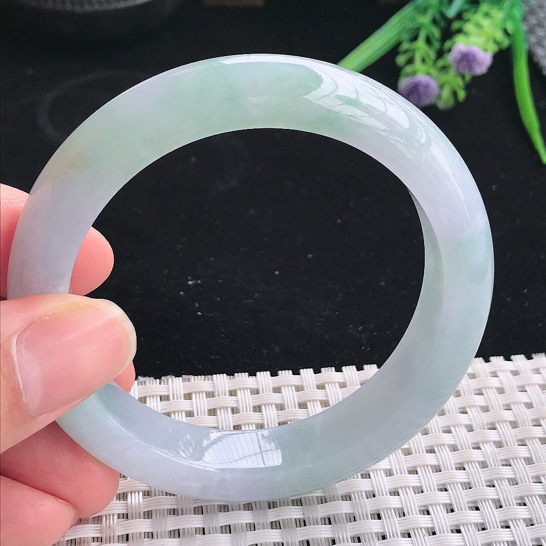 实拍A货翡翠56/12.5/9.2老坑冰润起胶冰晴手镯宽边玉镯平安镯美人镯