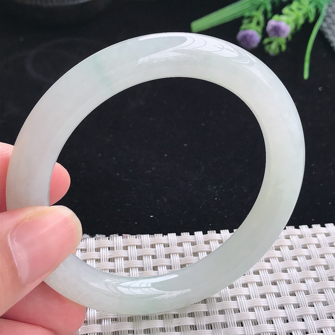 实拍A货翡翠56.3/9.6/9.8老坑冰胶水灵冰晴圆条手镯宽边玉镯平安镯美人镯