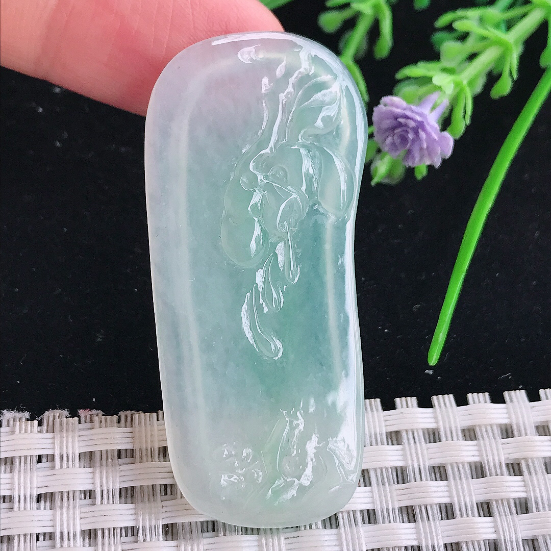 实拍A货翡翠51/23/4.3老坑冰透果冻胶冰晴花开见佛吊坠翡翠玉牌挂件