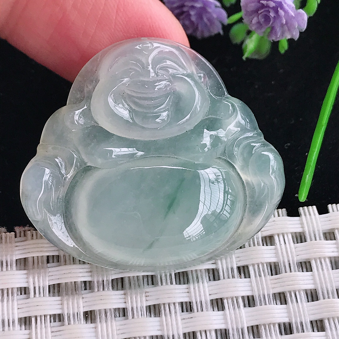 实拍A货翡翠31.3/35/6.3老坑冰种冰晴飘花佛公吊坠翡翠玉牌挂件