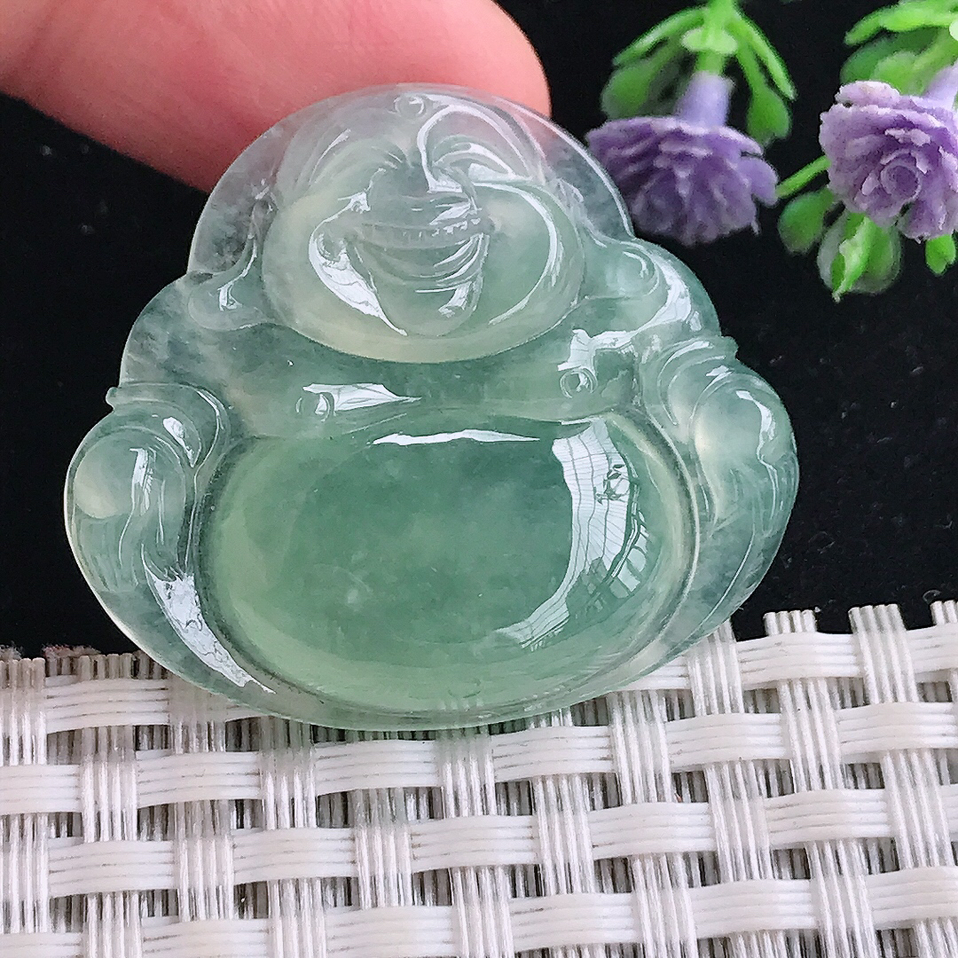 实拍A货翡翠31/35/6老坑冰种起胶冰晴绿佛公吊坠翡翠玉佛挂件