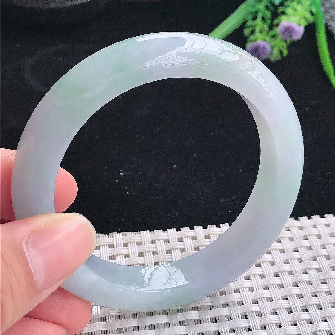 实拍A货翡翠56/12.5/9.2老坑冰润起胶冰晴手镯宽边玉镯平安镯美人镯