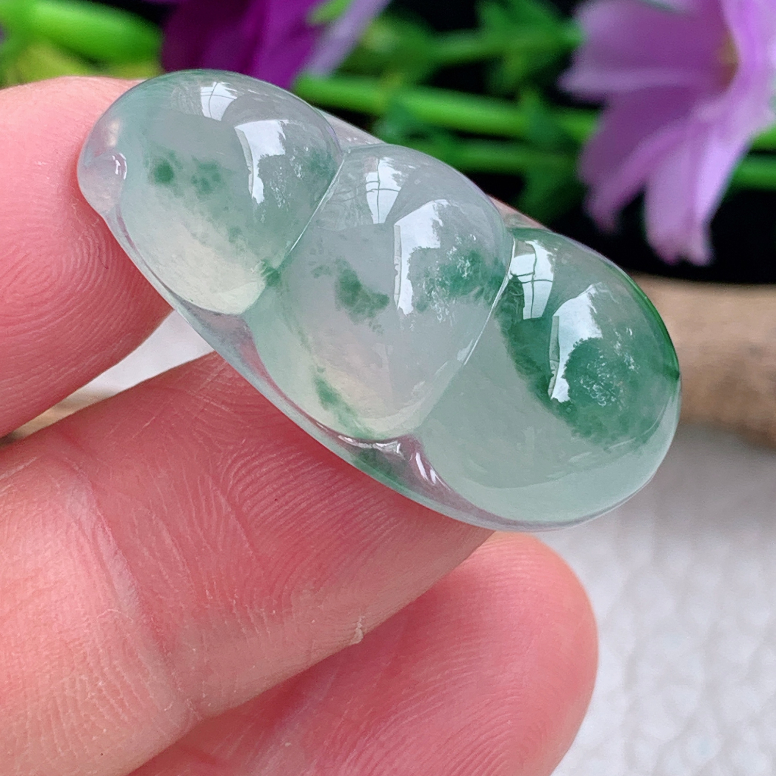 Xqa实拍31.6*16.3*8.8天然缅甸翡翠a货冰飘花饱满平安豆 福豆玉挂件 暂无打孔！