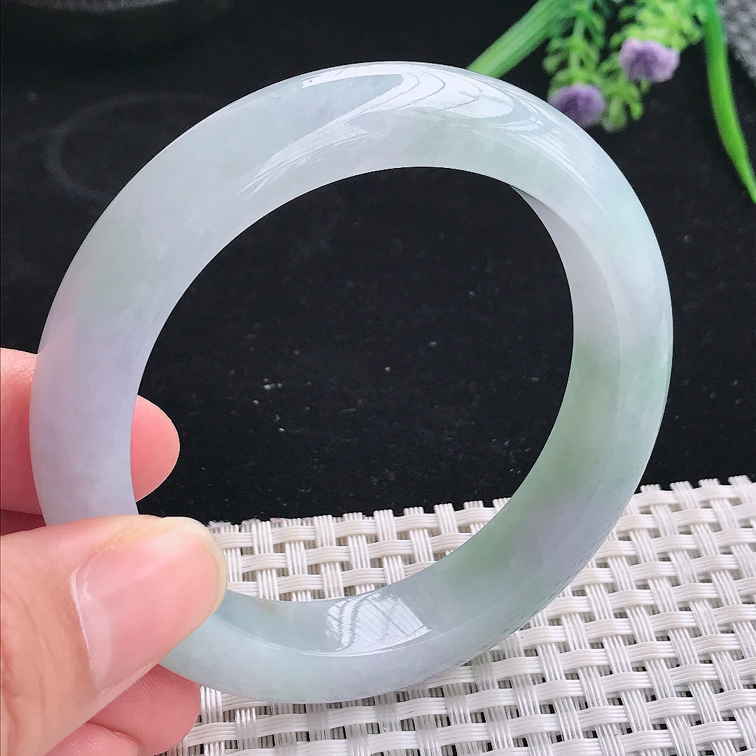 实拍A货翡翠56/12.5/9.2老坑冰润起胶冰晴手镯宽边玉镯平安镯美人镯