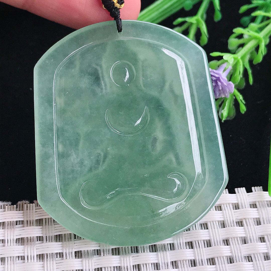 实拍A货翡翠50/42.5/5.5老坑冰种果冻胶冰晴满甜绿持莲观音吊坠大势至菩萨挂件