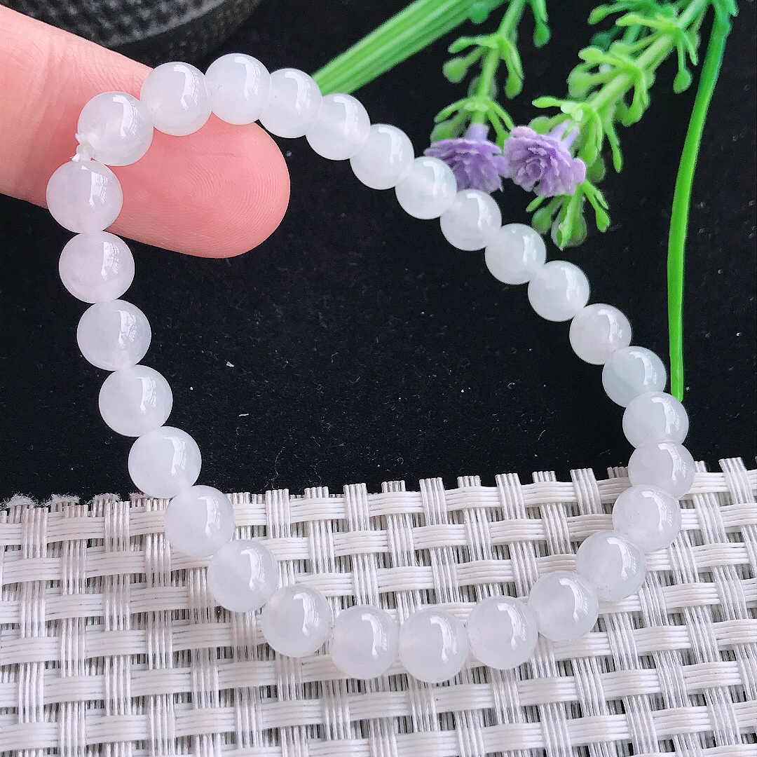 实拍A货翡翠7/28颗老坑秀气冰透圆珠手链女款