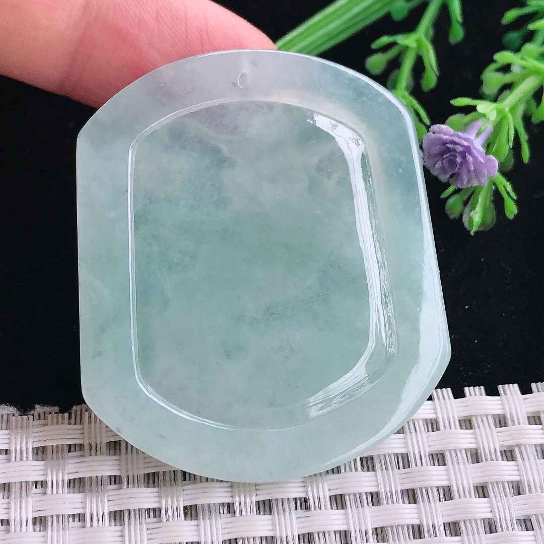 实拍A货翡翠48.8/42/5.3老坑清秀冰晴马上有钱马牌吊坠翡翠玉牌挂件