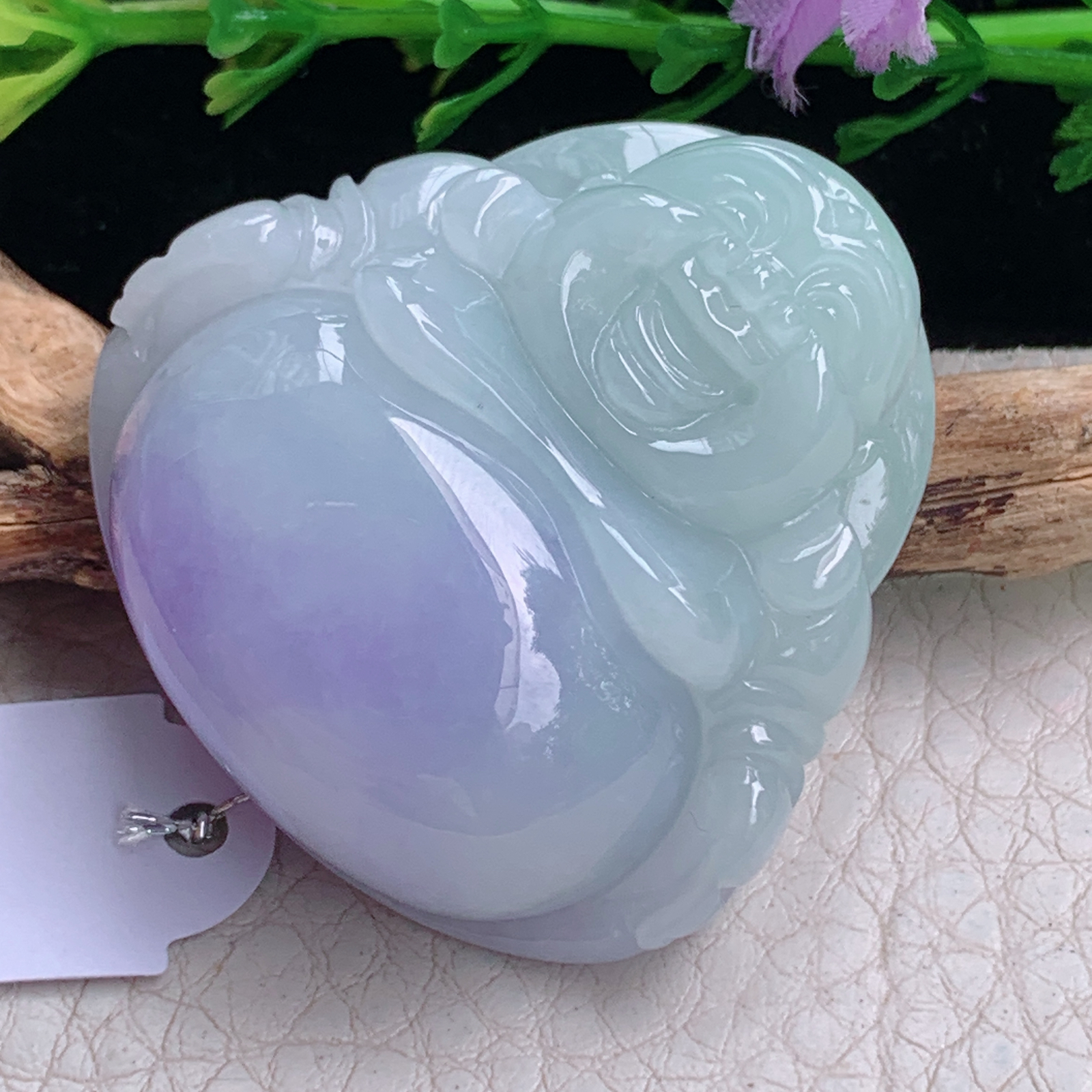 Xqa实拍39*39.3*13.5天然缅甸翡翠a货胶感春带彩佛公 弥勒佛玉吊坠