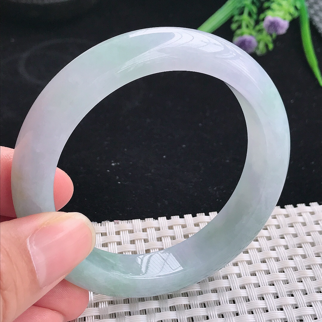 实拍A货翡翠56/12.5/9.2老坑冰润起胶冰晴手镯宽边玉镯平安镯美人镯