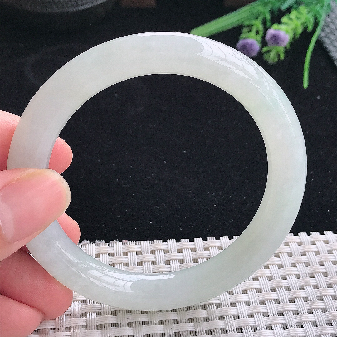 实拍A货翡翠56.3/9.6/9.8老坑冰胶水灵冰晴圆条手镯宽边玉镯平安镯美人镯