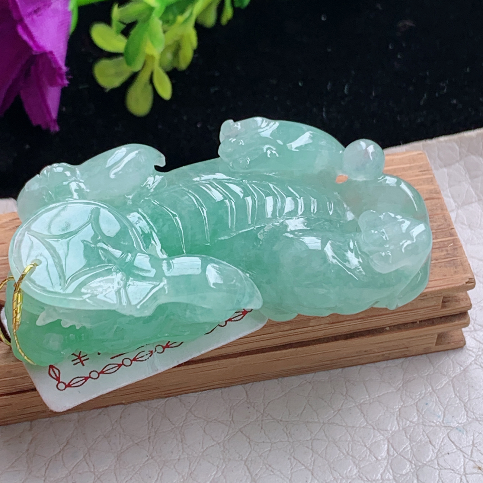 Xj实拍47.5*24*13天然缅甸翡翠a货胶满绿招财貔貅吊坠 精雕皮休瑞兽玉坠