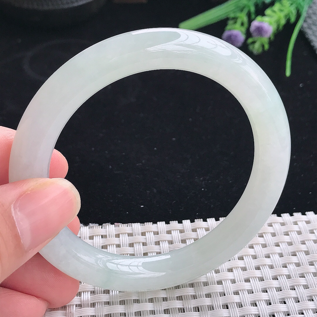 实拍A货翡翠56.3/9.6/9.8老坑冰胶水灵冰晴圆条手镯宽边玉镯平安镯美人镯