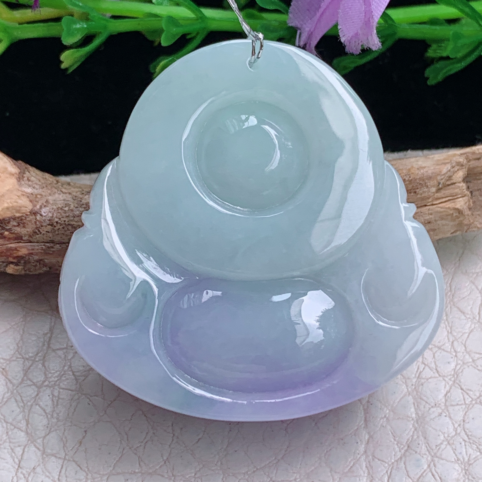 Xqa实拍39*39.3*13.5天然缅甸翡翠a货胶感春带彩佛公 弥勒佛玉吊坠