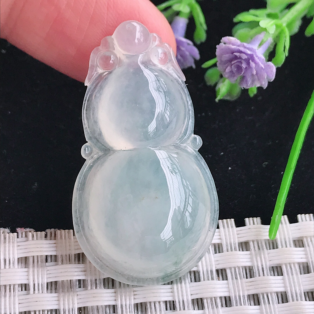 实拍A货翡翠38.5/21.6/6.9老坑冰种起胶葫芦吊坠翡翠玉牌挂件