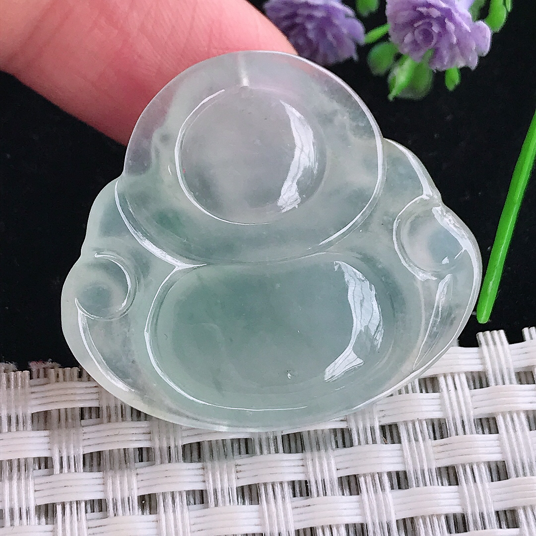 实拍A货翡翠31.3/35/6.3老坑冰种冰晴飘花佛公吊坠翡翠玉牌挂件