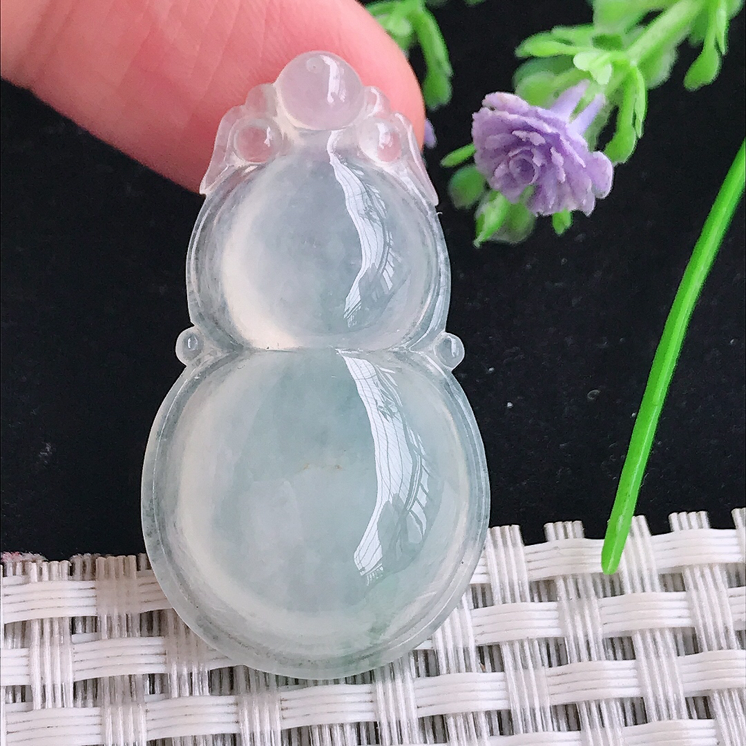 实拍A货翡翠38.5/21.6/6.9老坑冰种起胶葫芦吊坠翡翠玉牌挂件