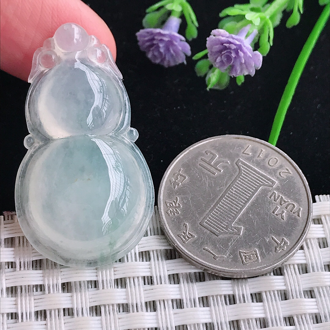 实拍A货翡翠38.5/21.6/6.9老坑冰种起胶葫芦吊坠翡翠玉牌挂件