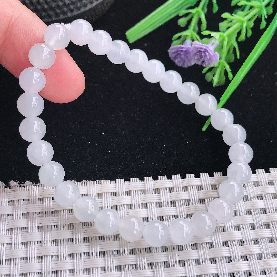 实拍A货翡翠7/28颗老坑秀气冰透圆珠手链女款