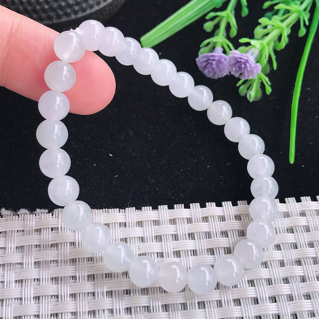 实拍A货翡翠7/28颗老坑秀气冰透圆珠手链女款