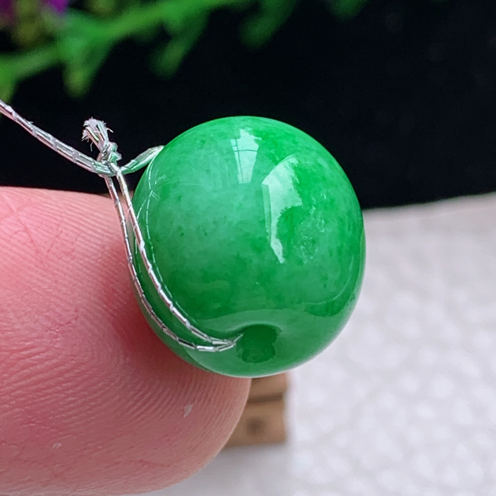 Xqa实拍13.2*13.5天然缅甸翡翠a货胶感辣绿路路通 财运亨通玉吊坠