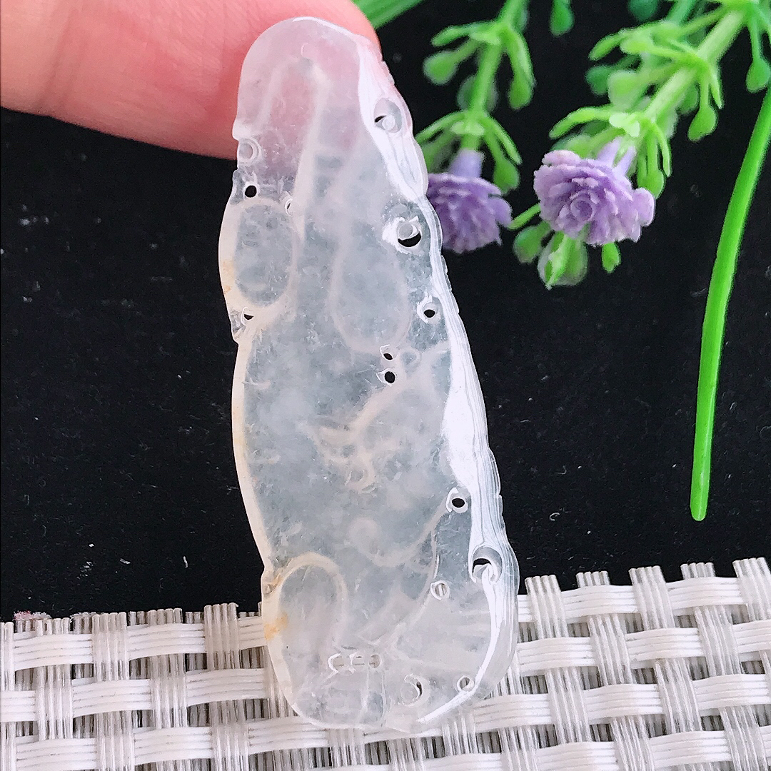 实拍A货翡翠53.5/19.5/5老坑冰种起光下山虎虎牌吊坠翡翠玉牌挂件