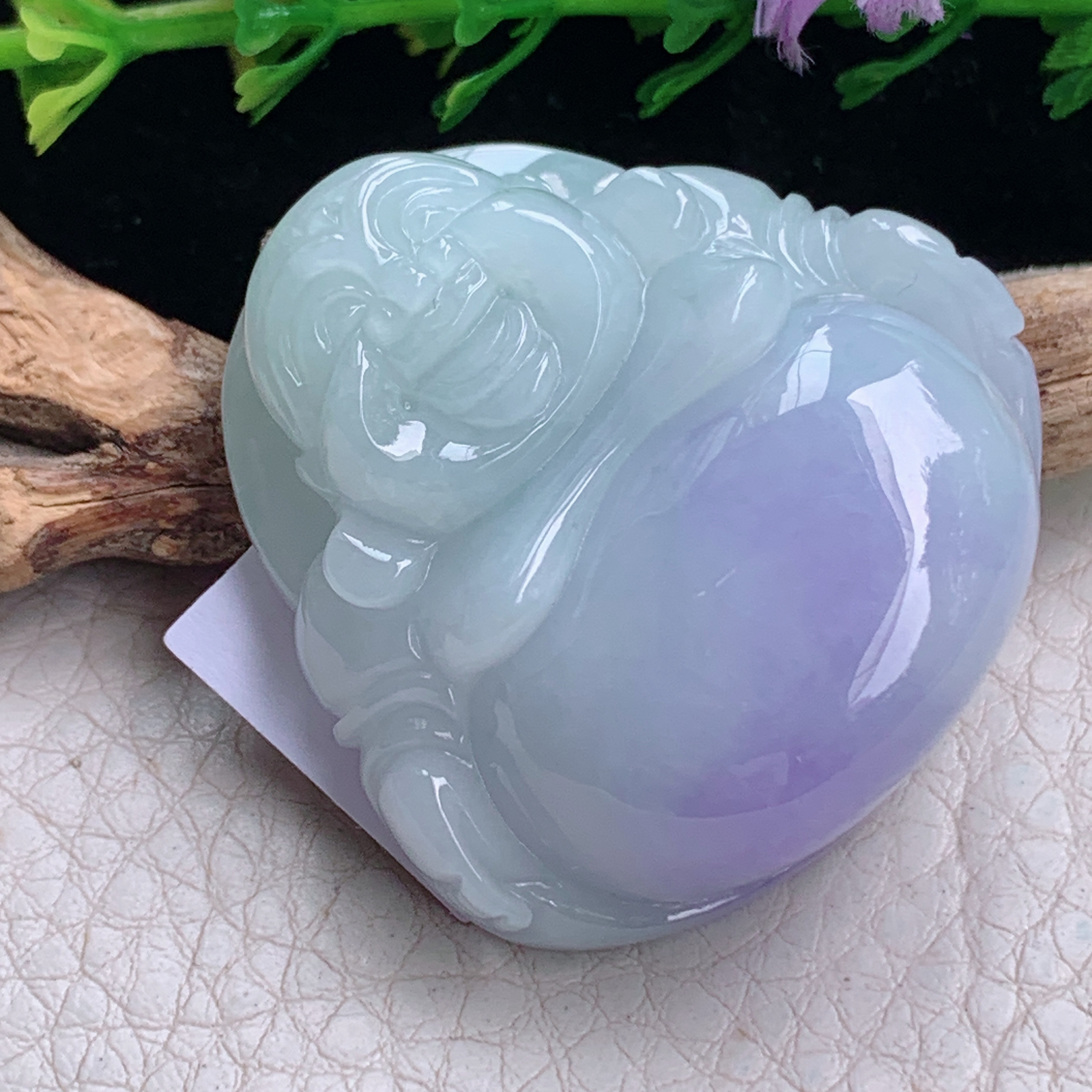 Xqa实拍39*39.3*13.5天然缅甸翡翠a货胶感春带彩佛公 弥勒佛玉吊坠