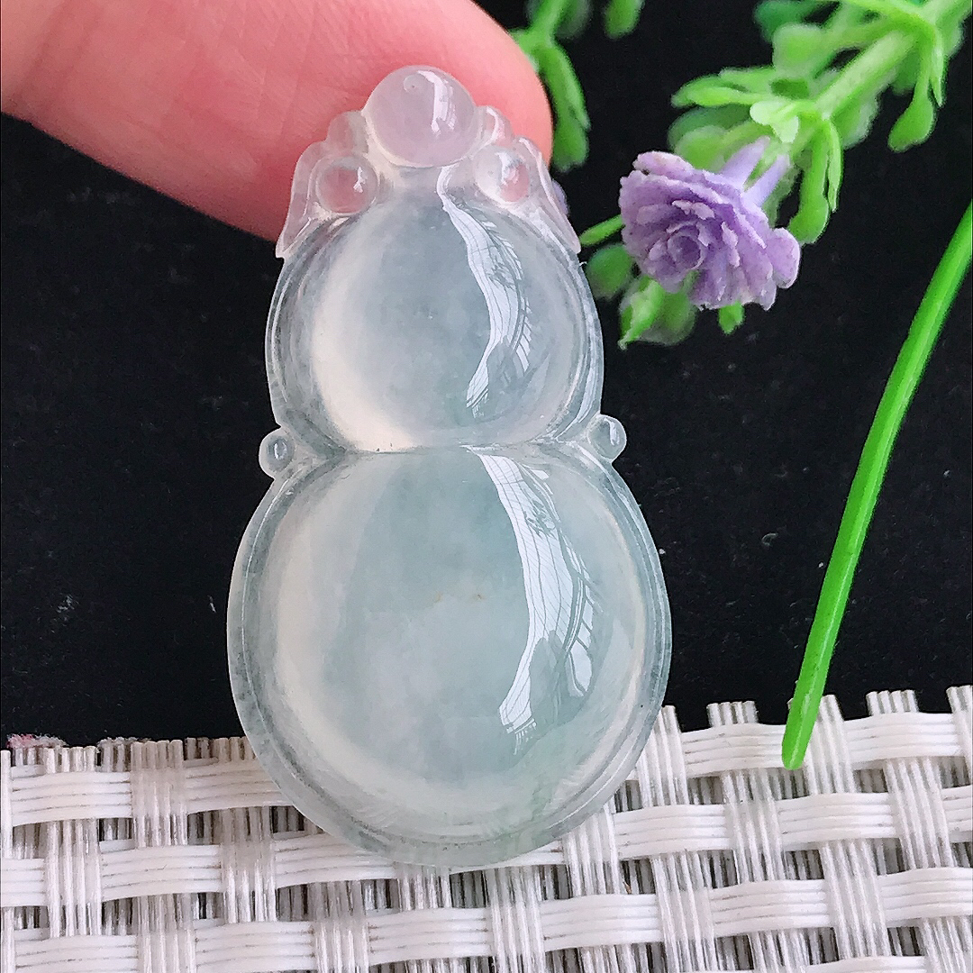 实拍A货翡翠38.5/21.6/6.9老坑冰种起胶葫芦吊坠翡翠玉牌挂件