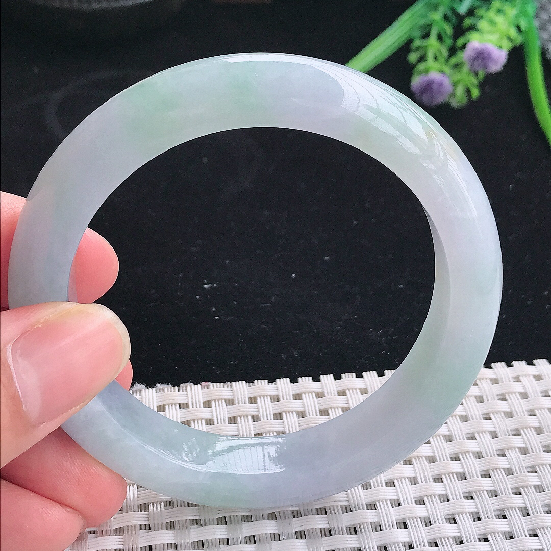 实拍A货翡翠56/12.5/9.2老坑冰润起胶冰晴手镯宽边玉镯平安镯美人镯