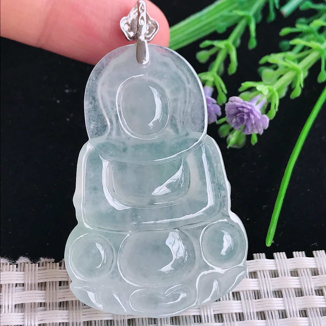 实拍A货翡翠51.5/35/5.8老坑18k金镶嵌冰种观音菩萨吊坠翡翠玉牌挂件