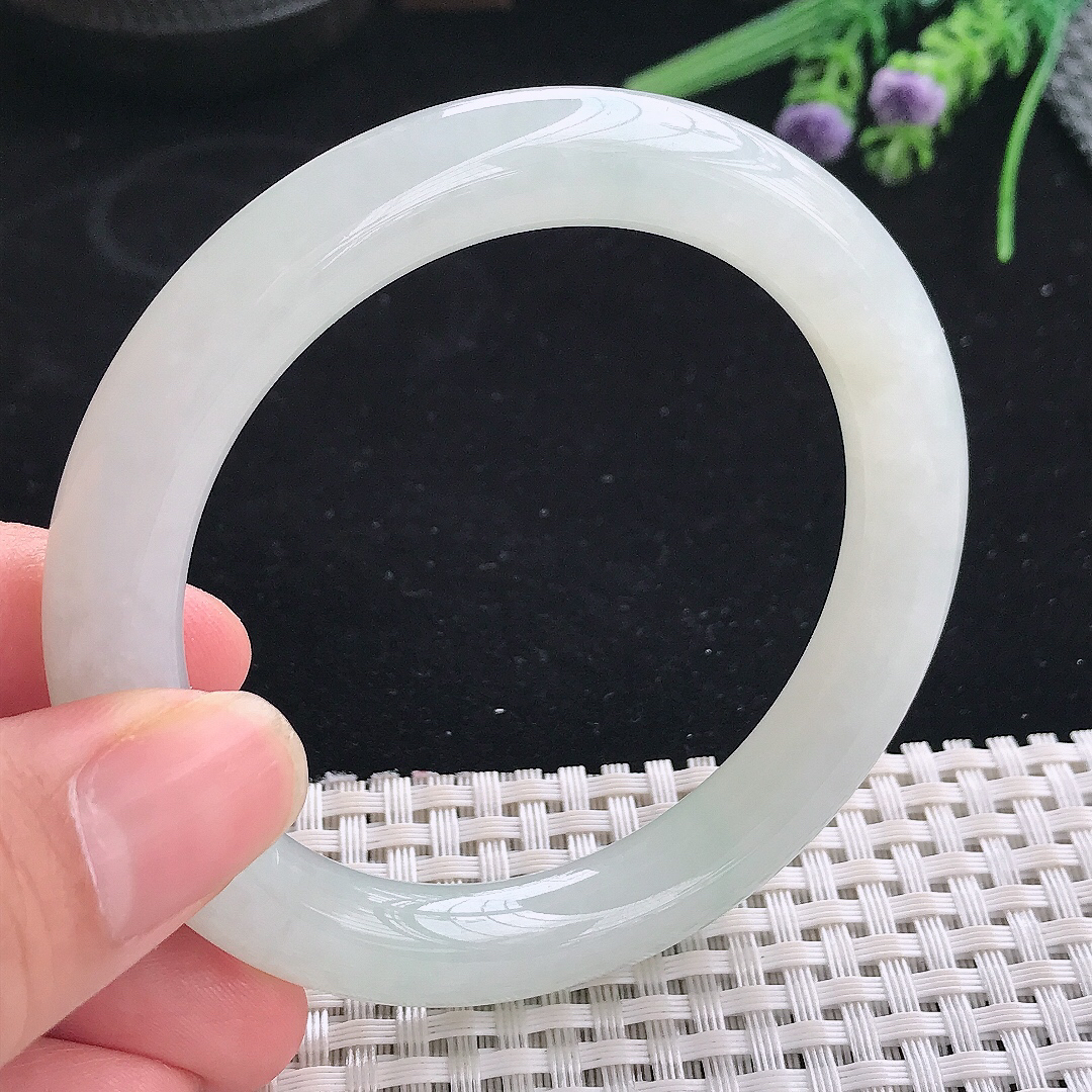实拍A货翡翠56.3/9.6/9.8老坑冰胶水灵冰晴圆条手镯宽边玉镯平安镯美人镯