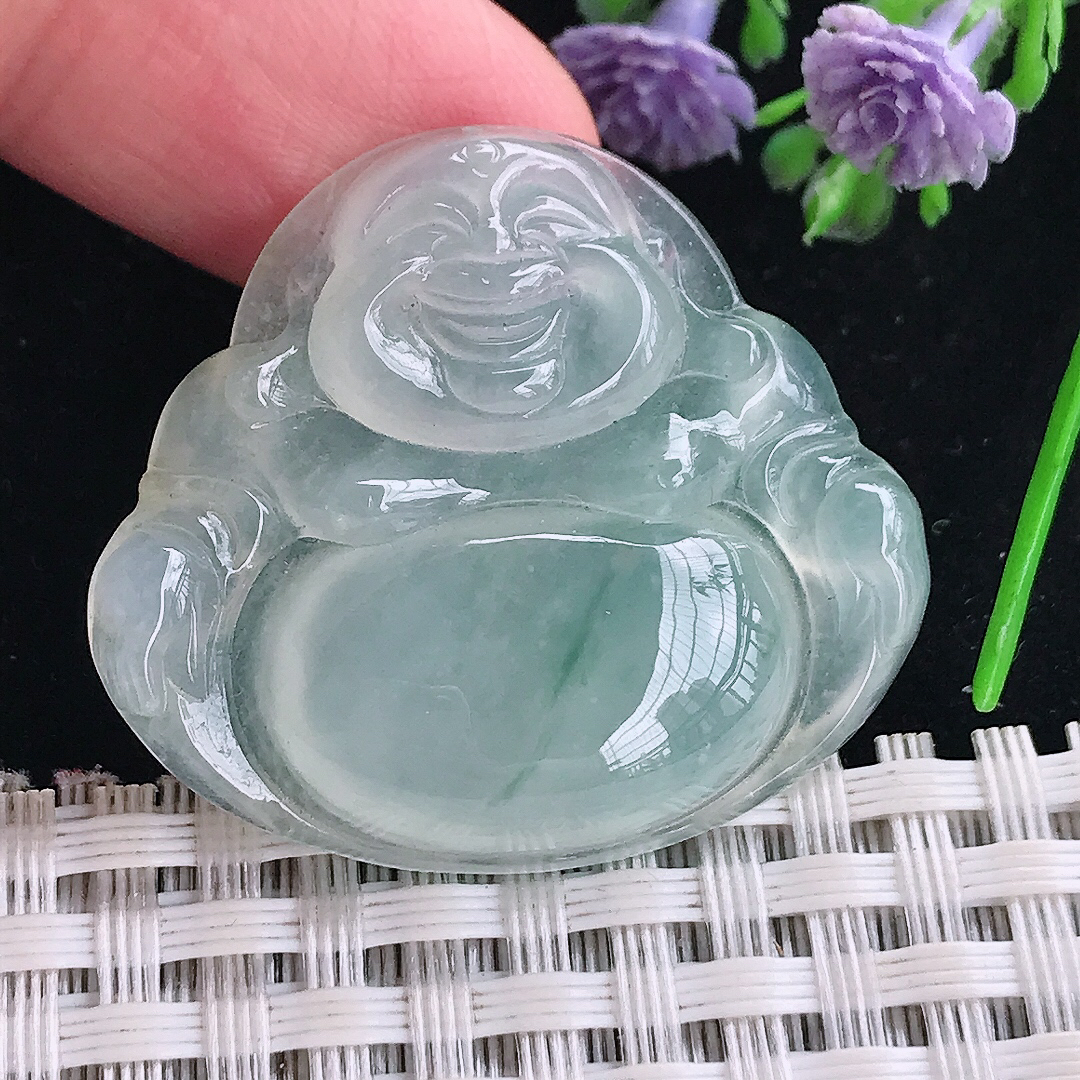 实拍A货翡翠31.3/35/6.3老坑冰种冰晴飘花佛公吊坠翡翠玉牌挂件