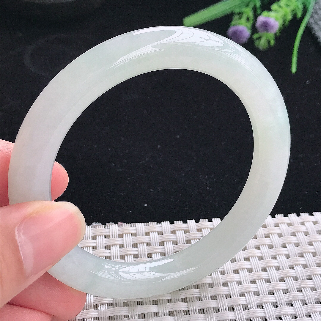 实拍A货翡翠56.3/9.6/9.8老坑冰胶水灵冰晴圆条手镯宽边玉镯平安镯美人镯