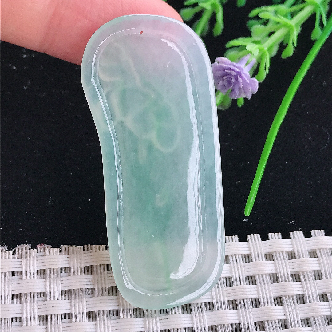 实拍A货翡翠51/23/4.3老坑冰透果冻胶冰晴花开见佛吊坠翡翠玉牌挂件